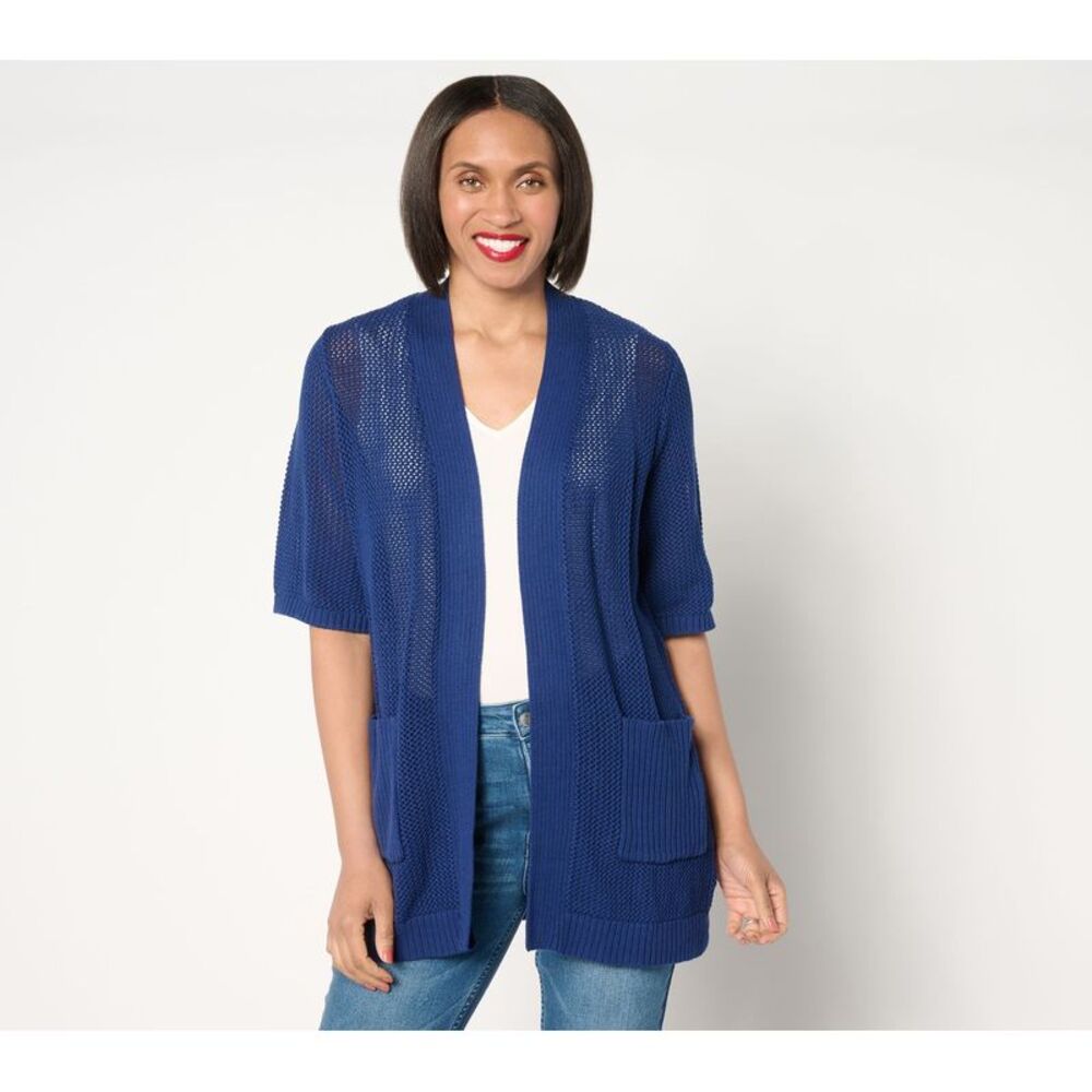 SUNNYLiFE Women's Top Sweater Sz XS Open Stitch Cargo Pocket Blue A649082